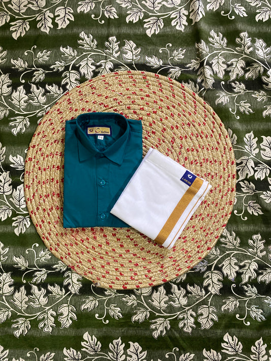 Kids cotton blend shirt & dhoti set