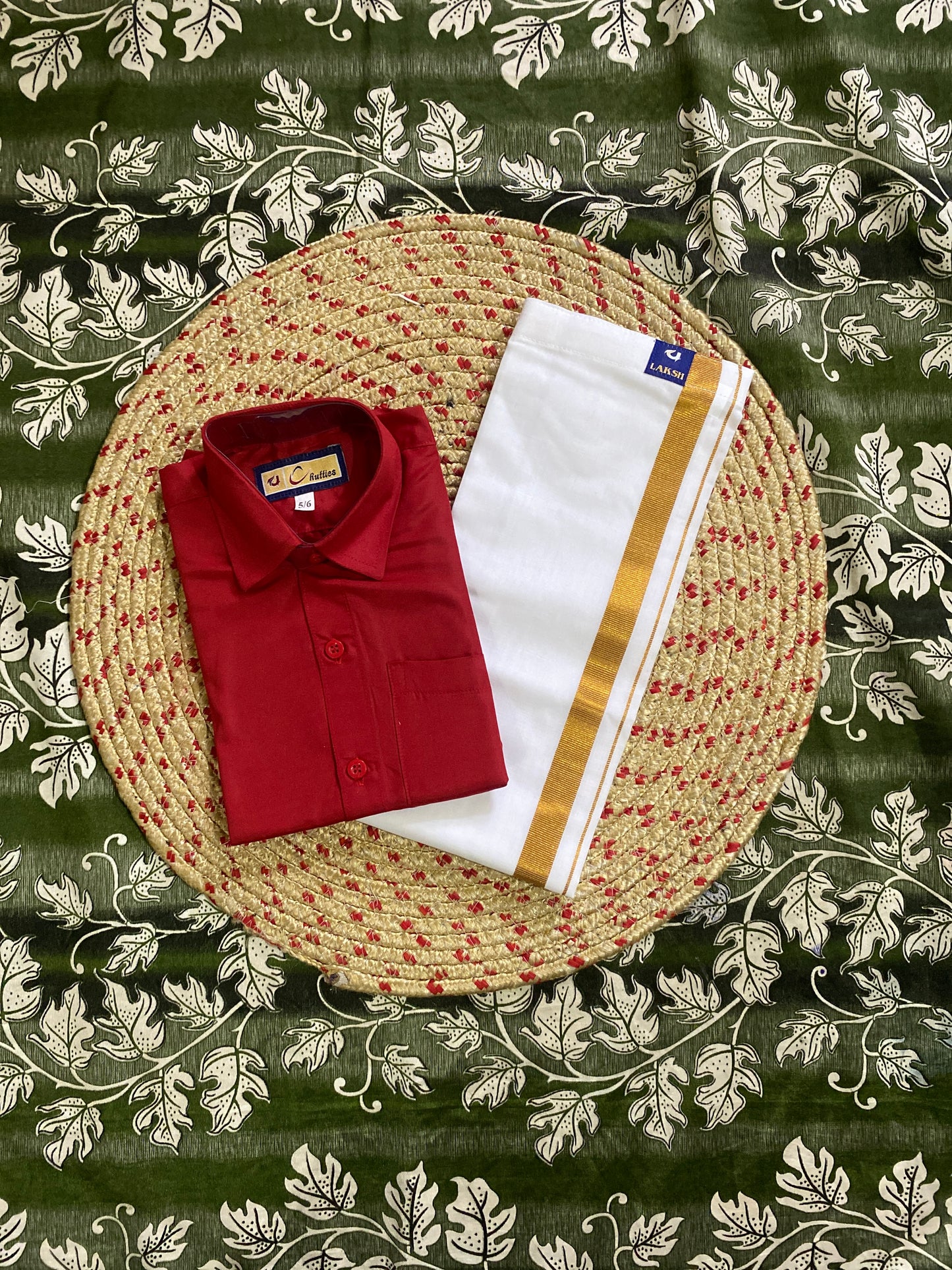 Kids cotton blend shirt and dhoti set
