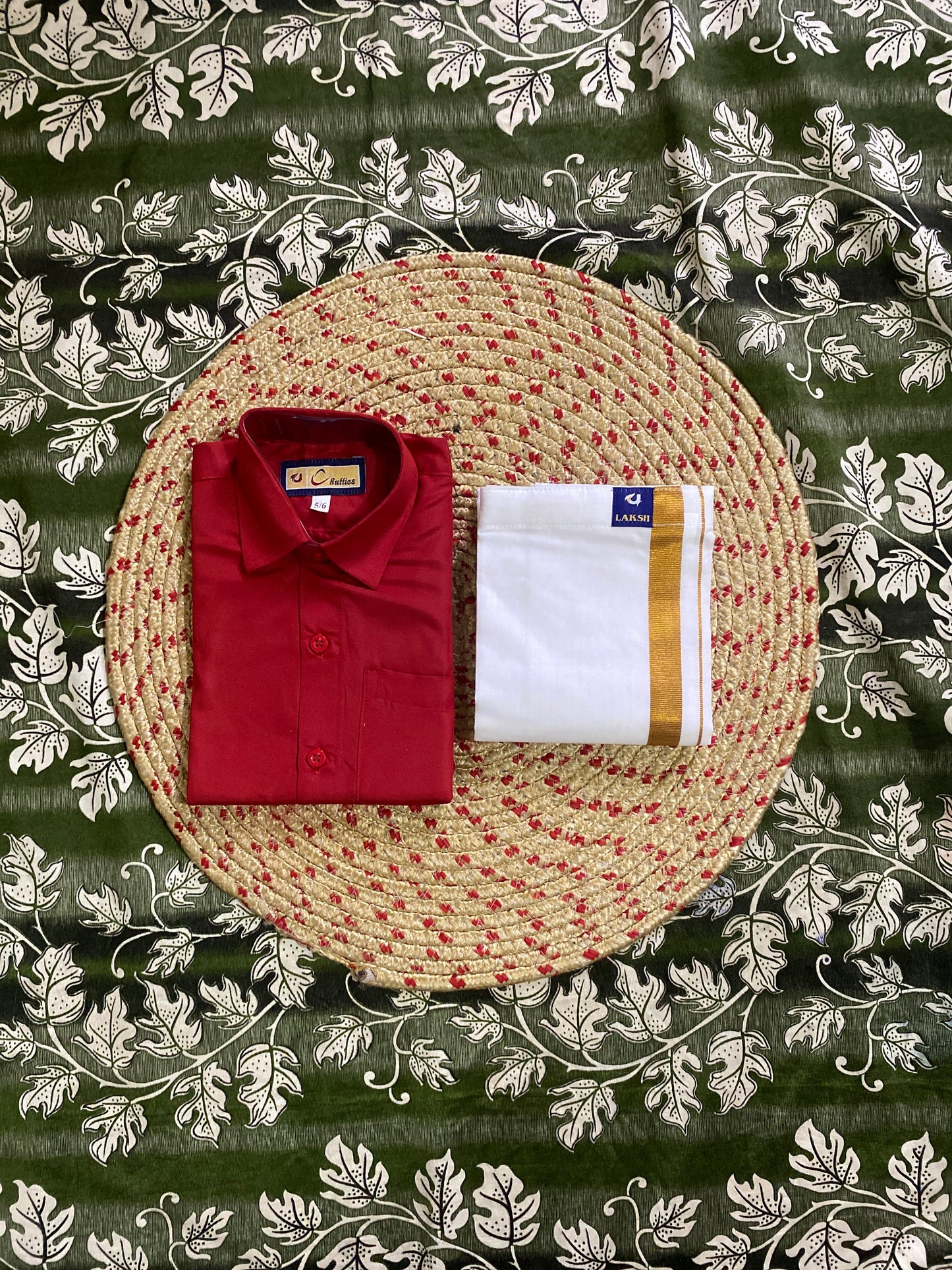 Kids cotton blend shirt and dhoti set