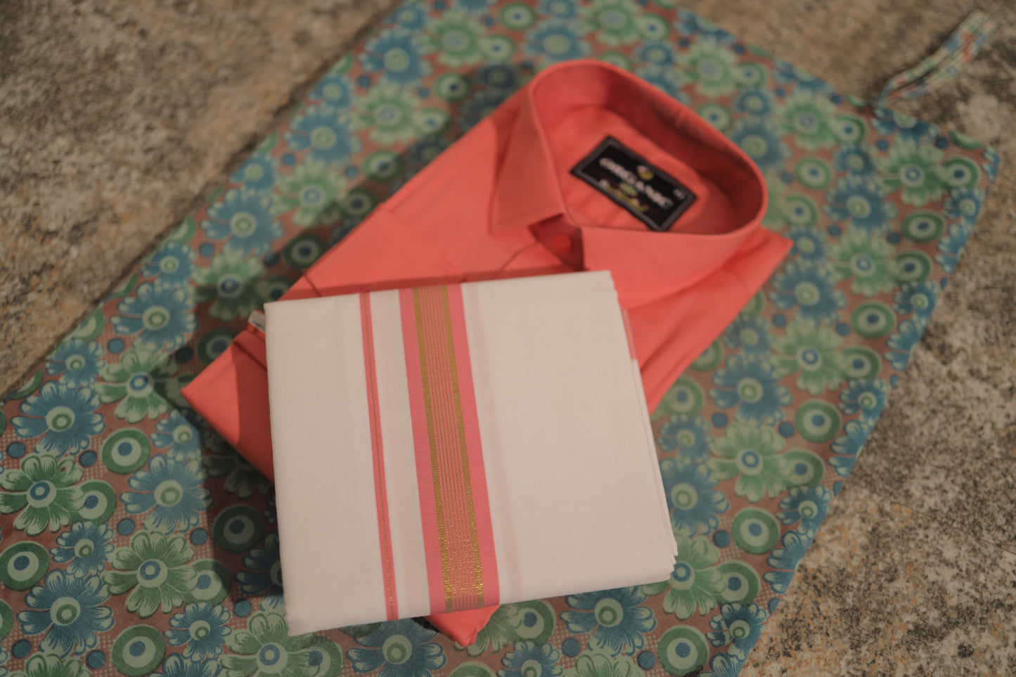 Organic cotton Men’s shirt with matching border dhothi set