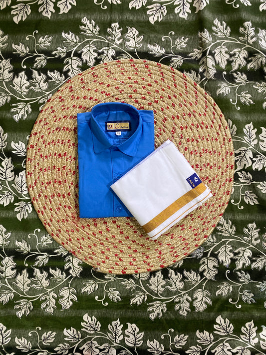 Kids cotton blend shirt & dhoti set