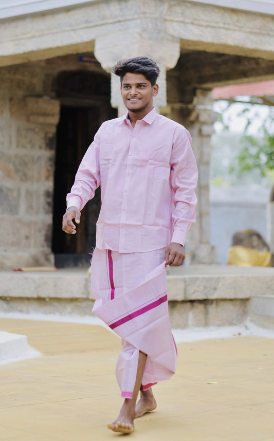 Men’s Lavender shirt and Dhothi tissue set