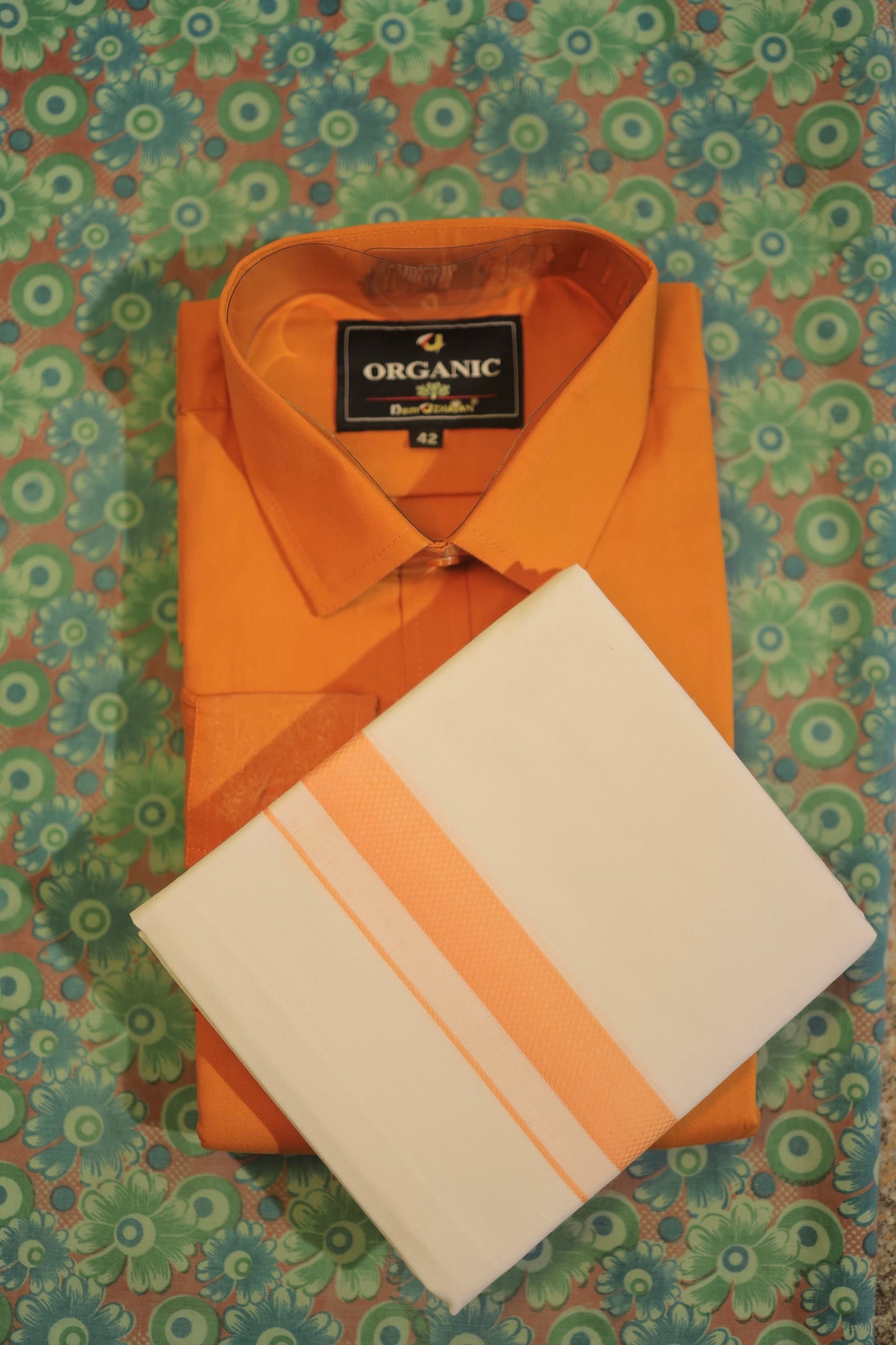 Organic cotton shirt and matching border Dhoti set