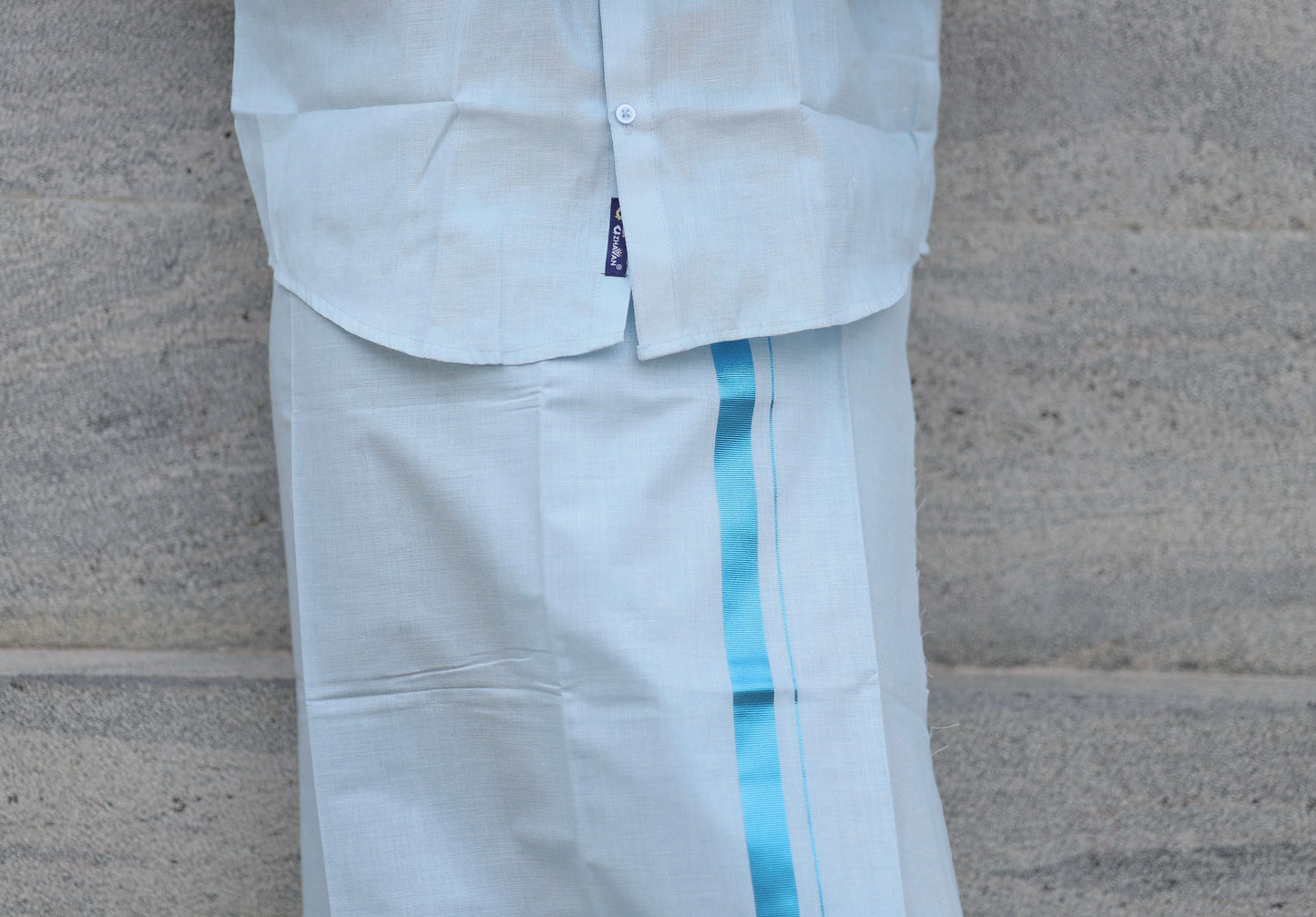 Men’s blue shirt and Dhothi tissue set