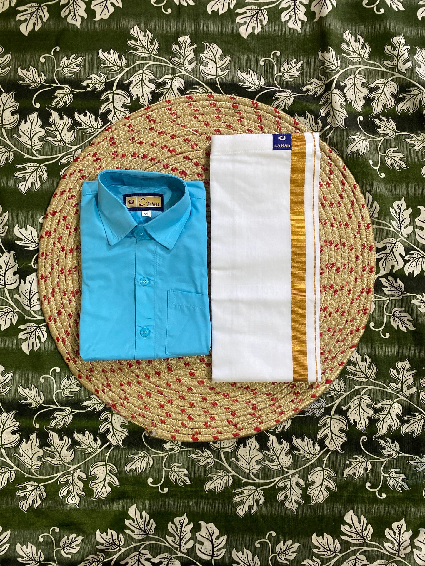 Kids cotton blend shirt & dhoti set
