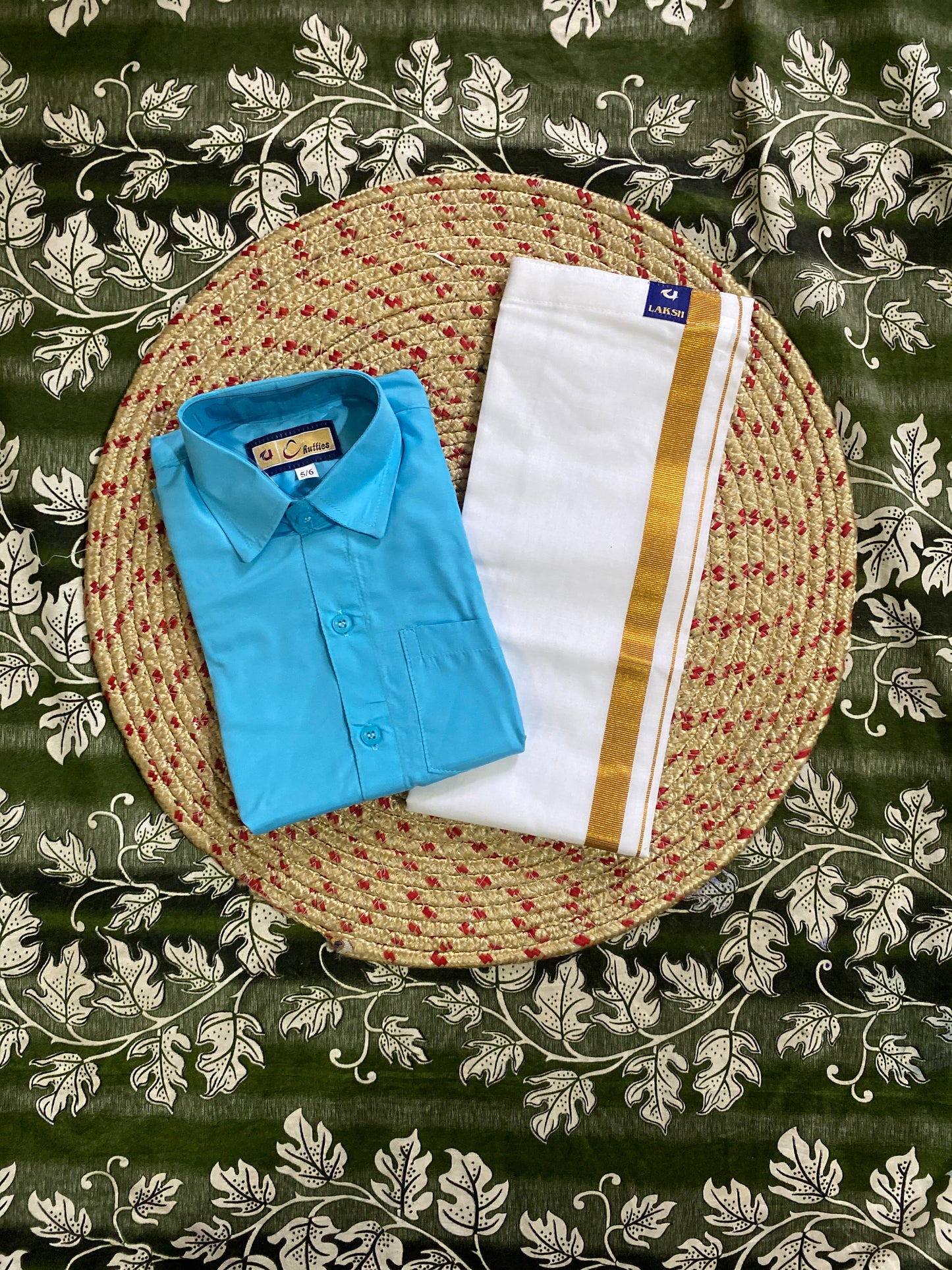 Kids cotton blend shirt & dhoti set
