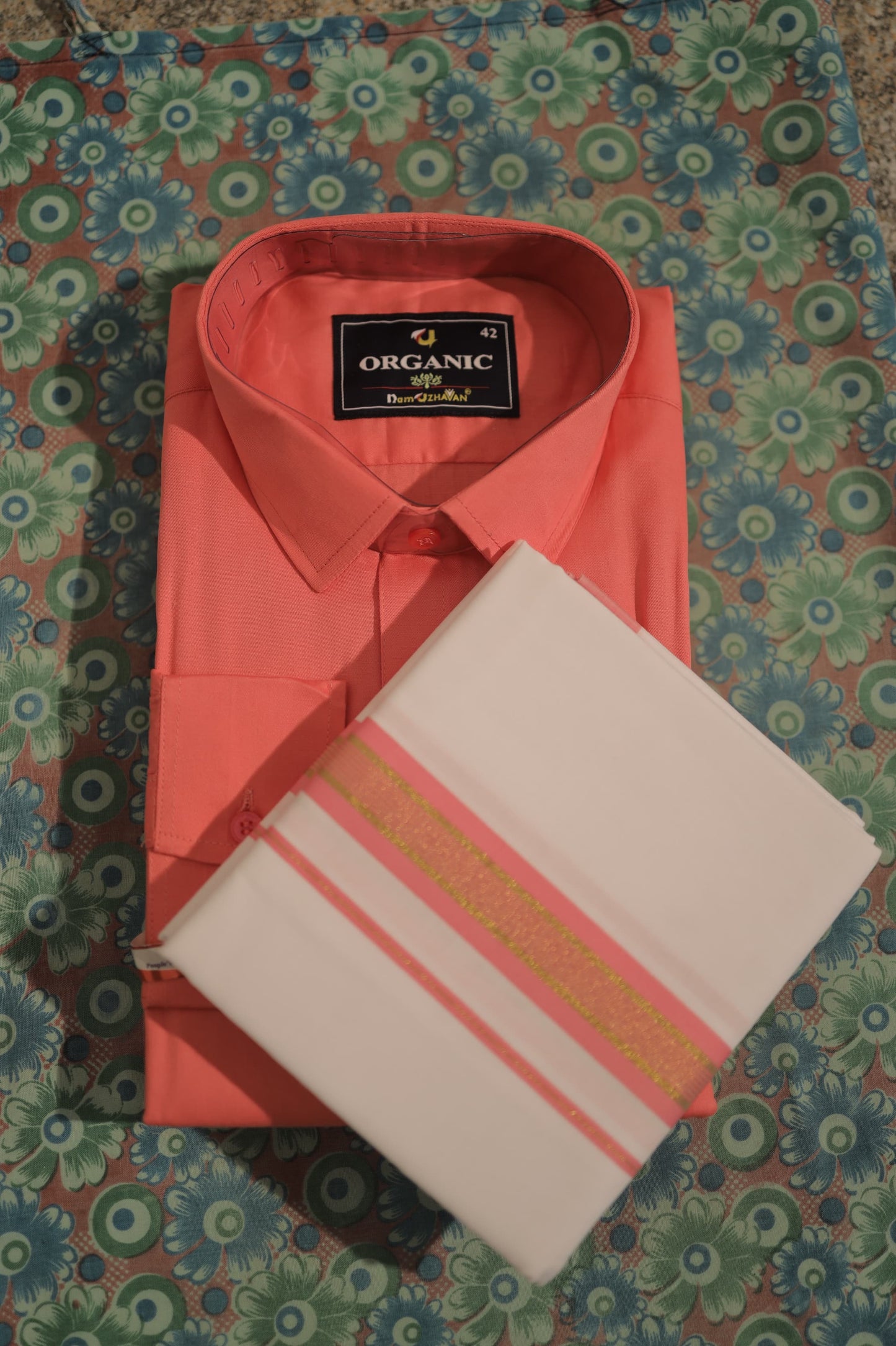Organic cotton Men’s shirt with matching border dhothi set