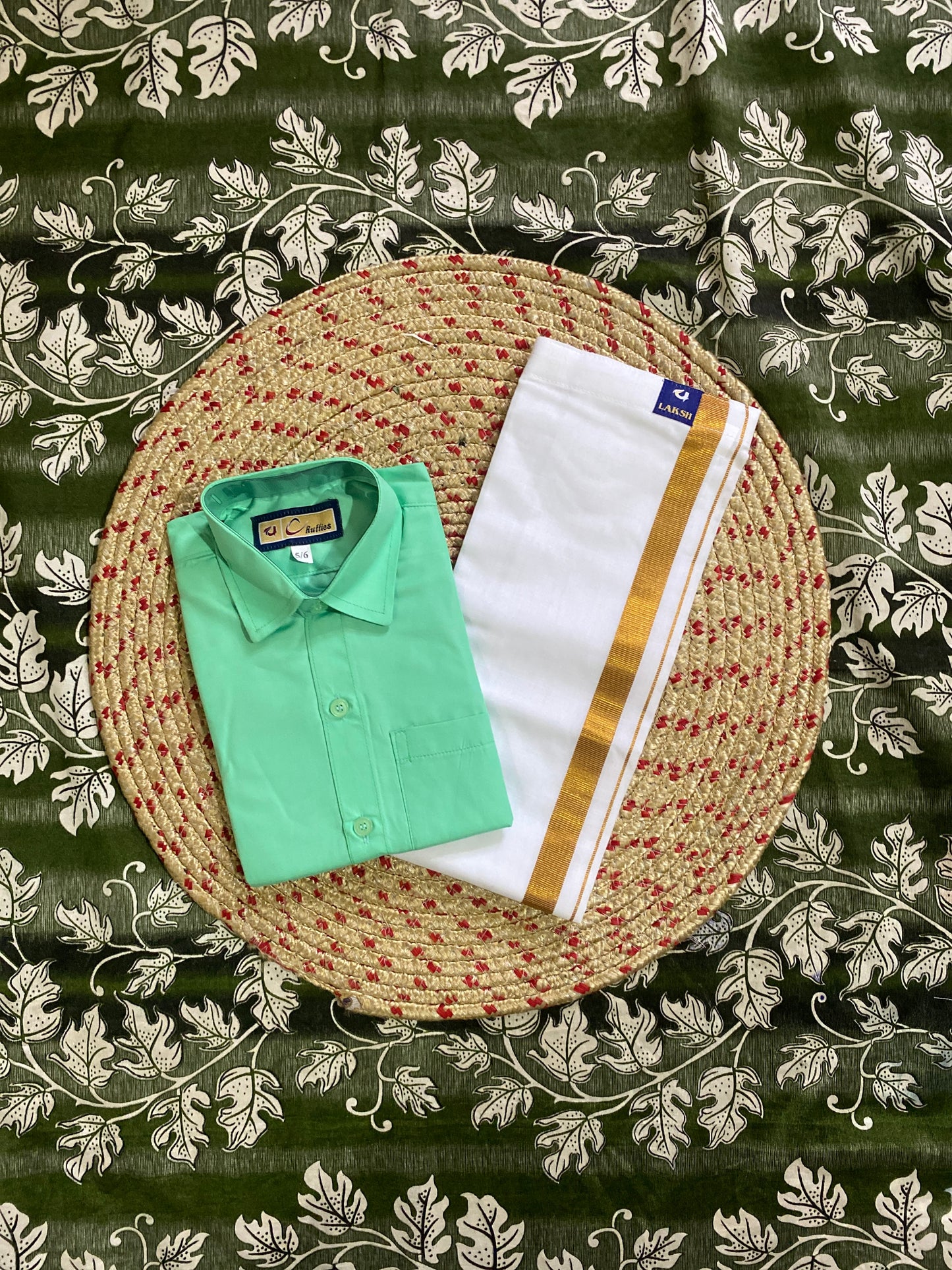 Kids cotton blend shirt & dhoti set
