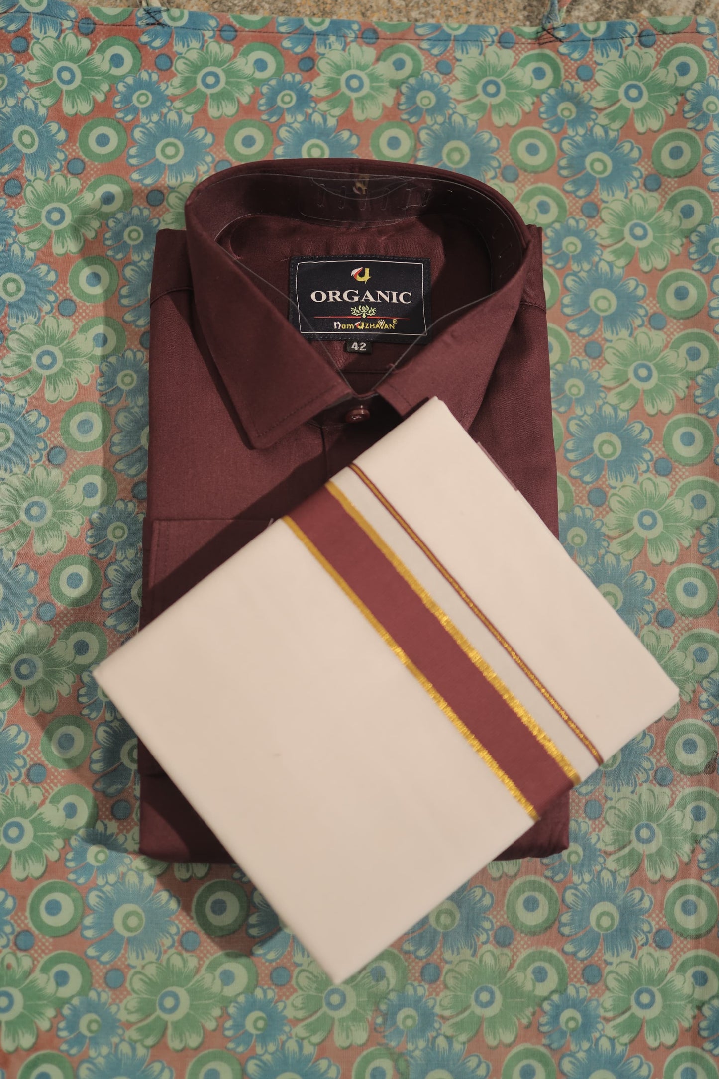 Organic cotton shirt and matching border Dhoti set