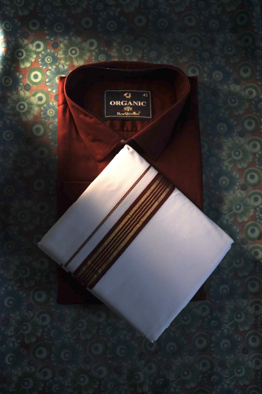 Organic cotton shirt and matching border dhoti set