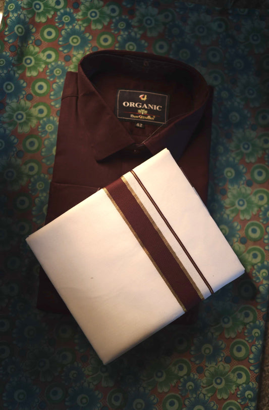 Organic cotton shirt and matching border Dhoti set