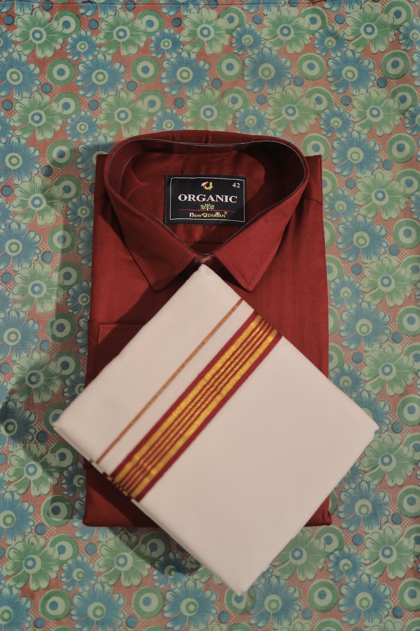 Organic cotton shirt and matching border dhoti set