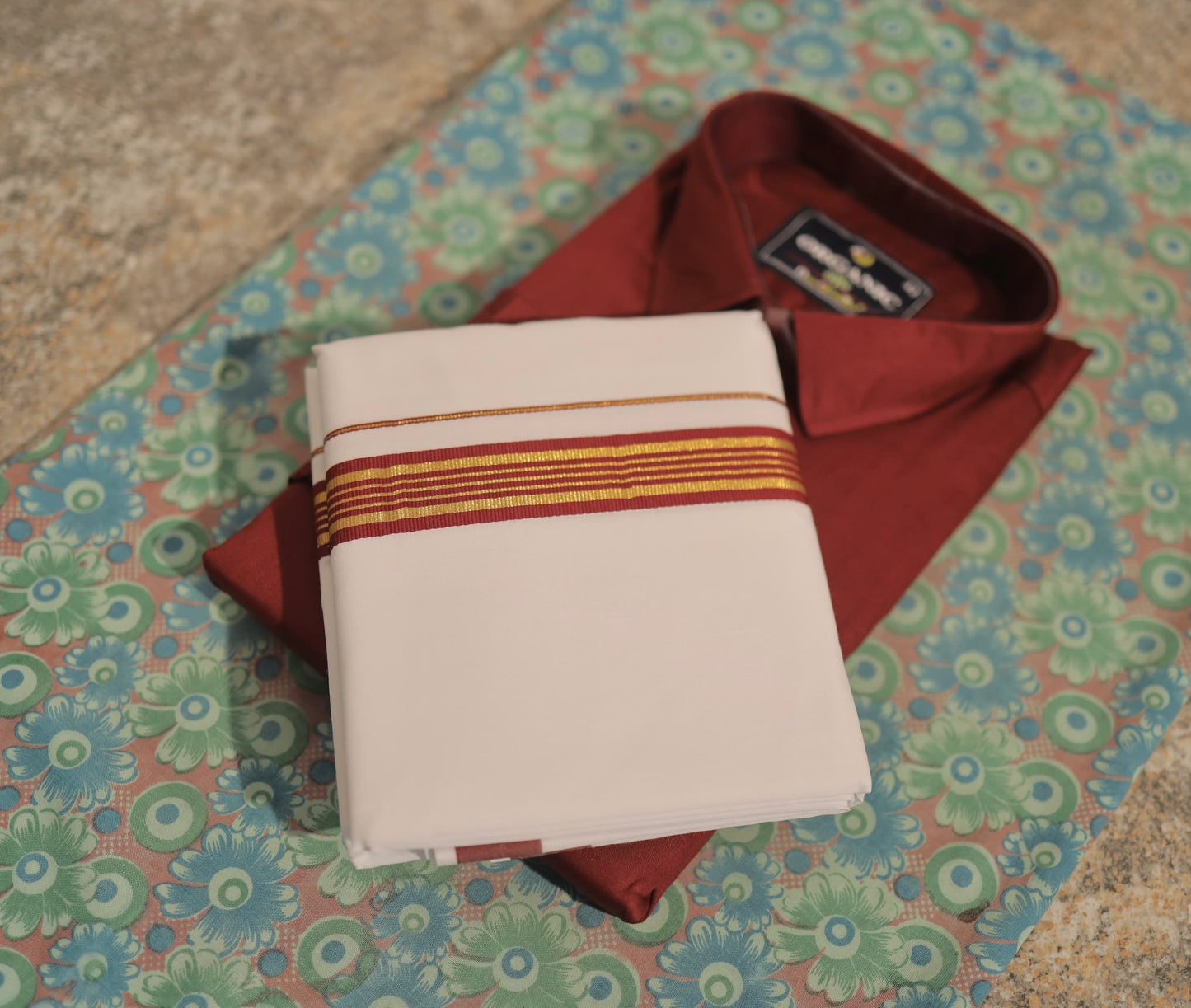 Organic cotton shirt and matching border dhoti set