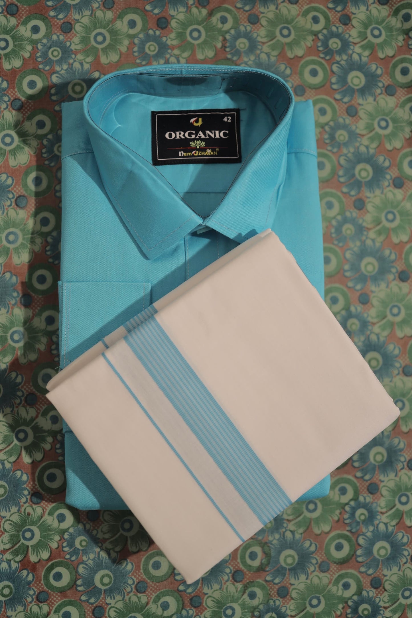 Organic cotton shirt and matching border Dhoti set