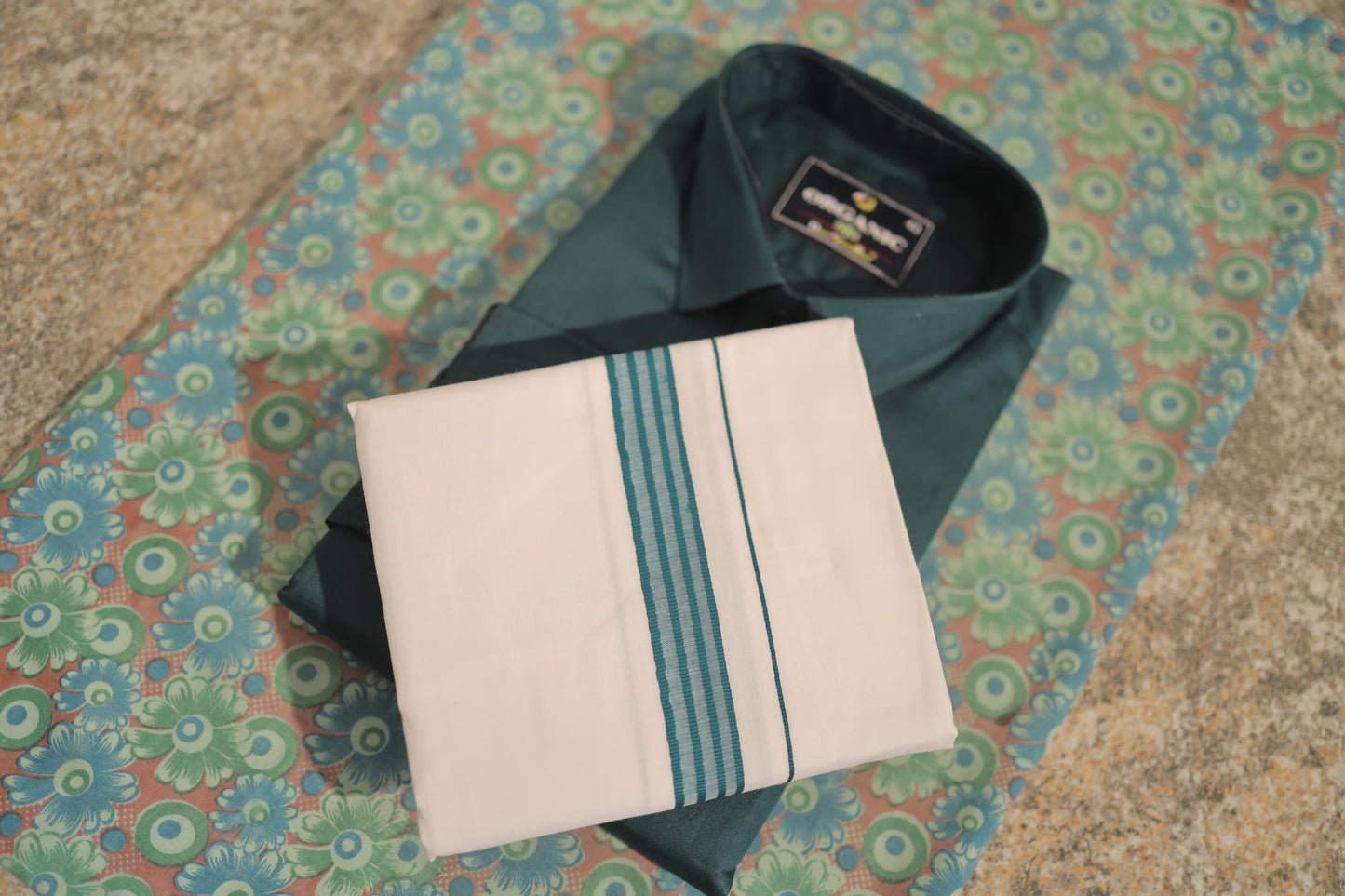 Organic cotton men’s shirt and matching border Dhoti set