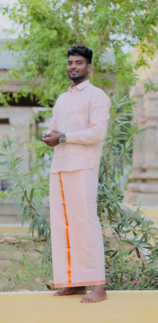 Men’s copper shirt and Dhothi tissue set