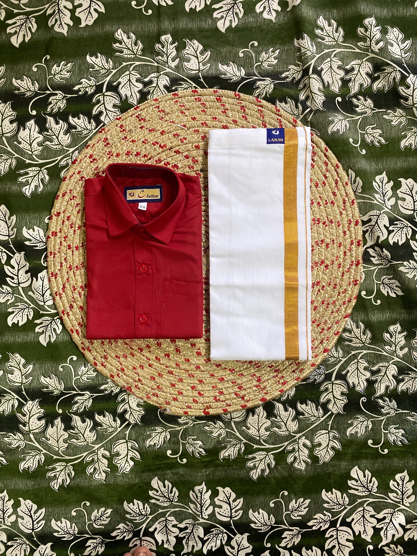 Kids cotton blend shirt and dhoti set
