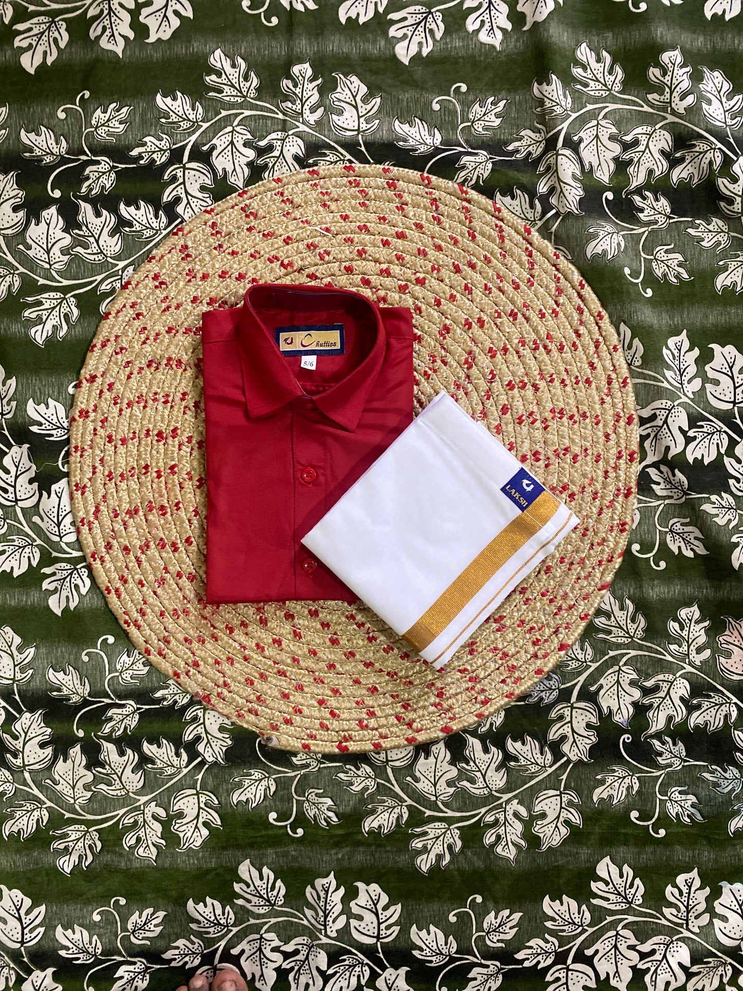 Kids cotton blend shirt and dhoti set