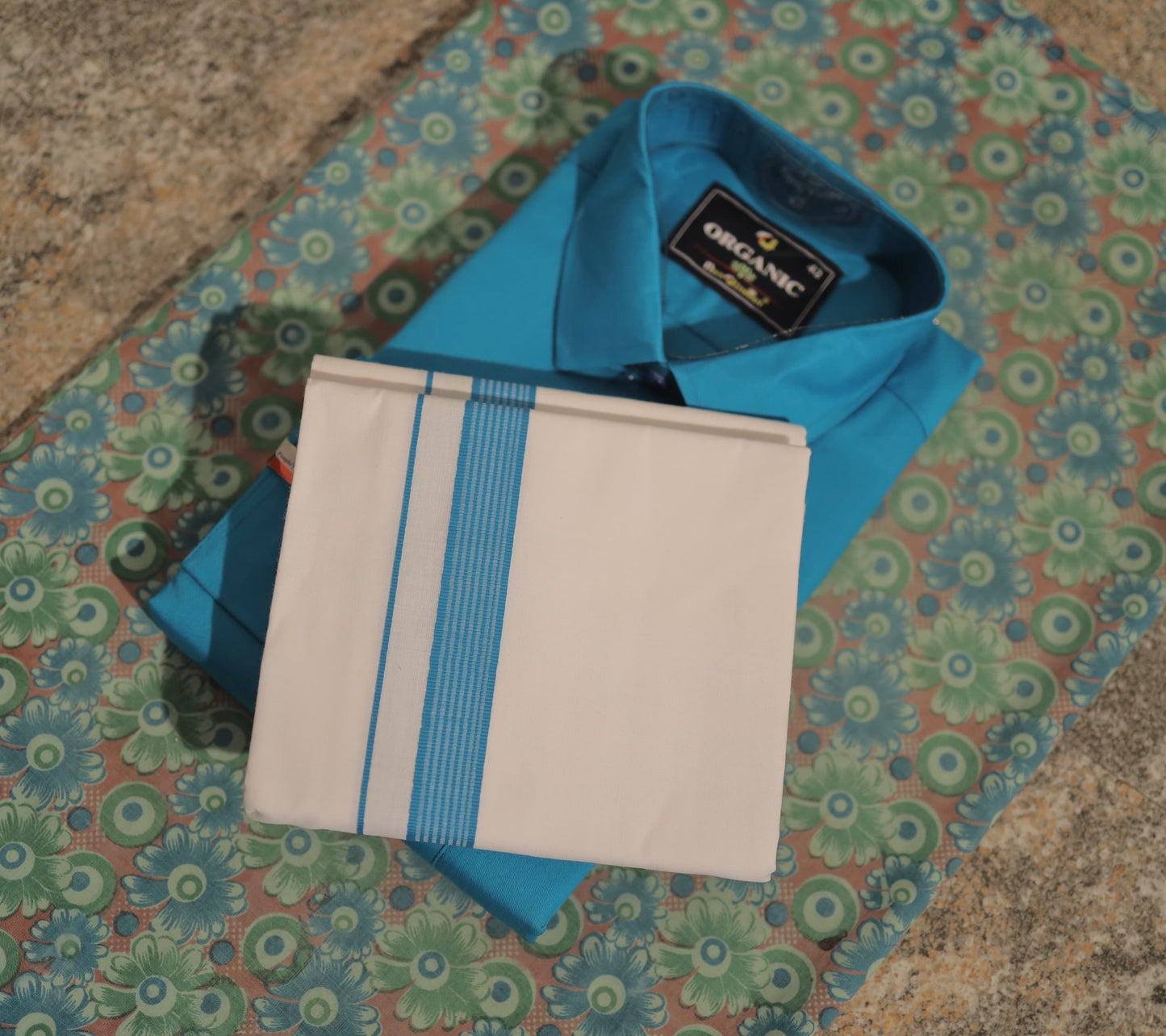 Organic cotton shirt and matching border Dhoti set