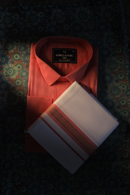 Organic cotton Men’s shirt with matching border dhothi set