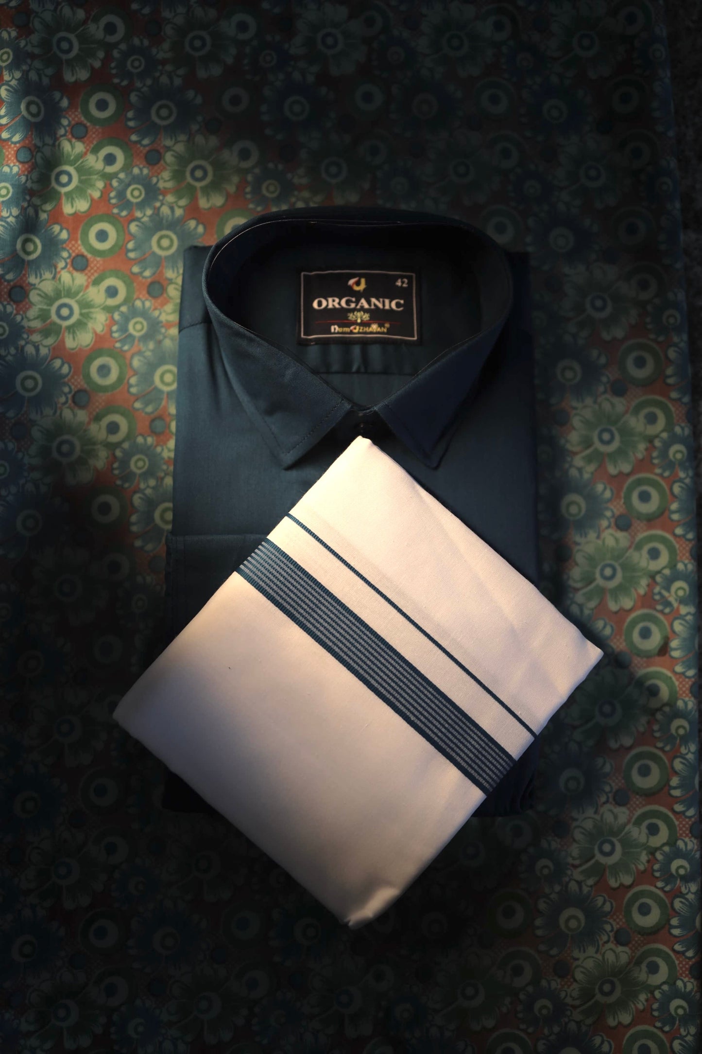 Organic cotton men’s shirt and matching border Dhoti set