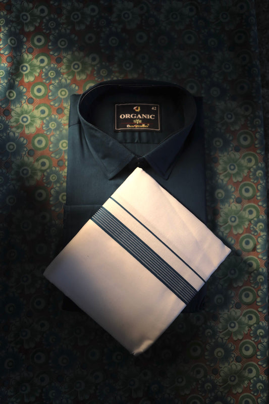 Organic cotton men’s shirt and matching border Dhoti set