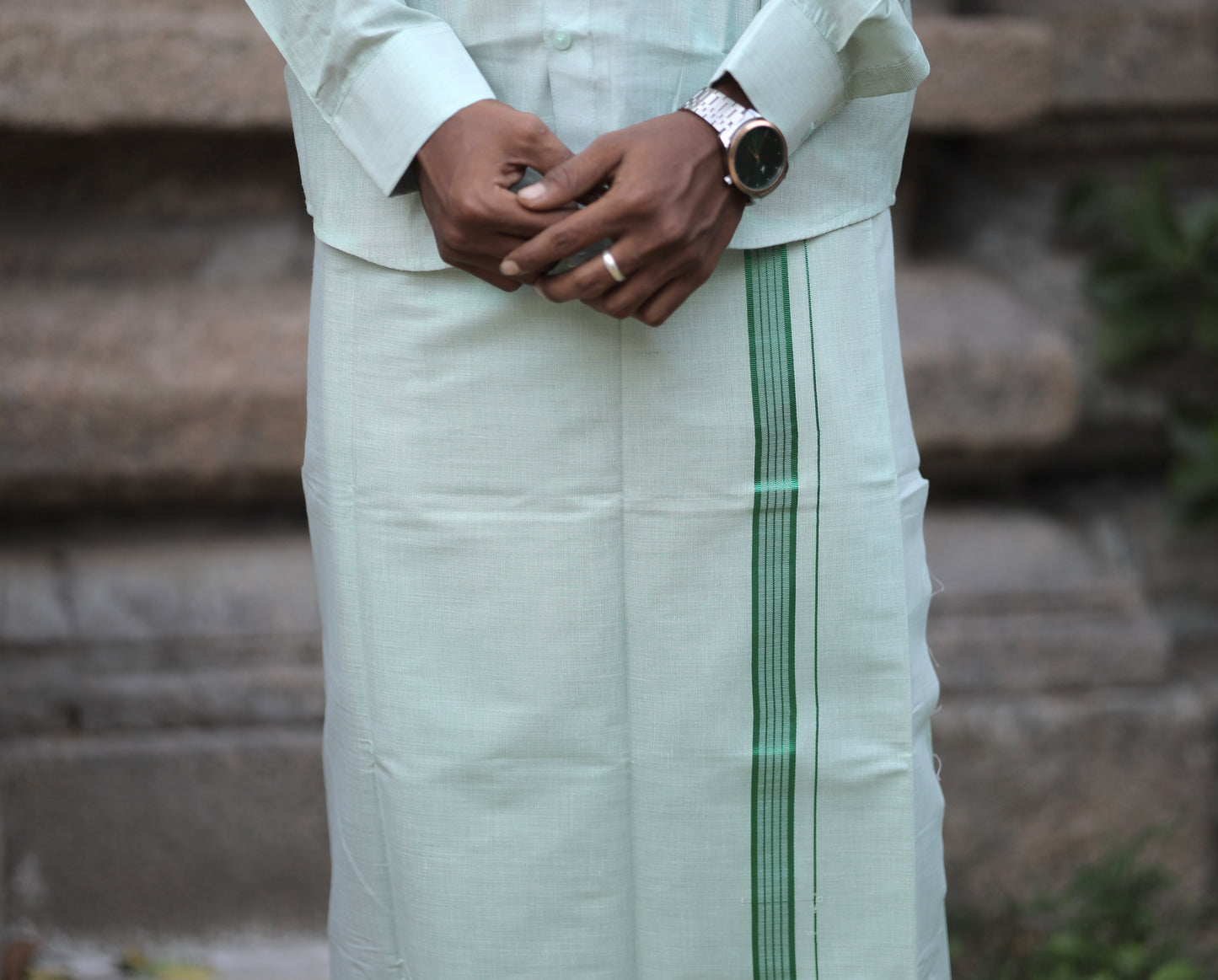 Men’s green shirt and Dhothi tissue set