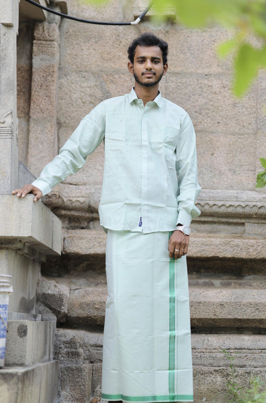 Men’s green shirt and Dhothi tissue set