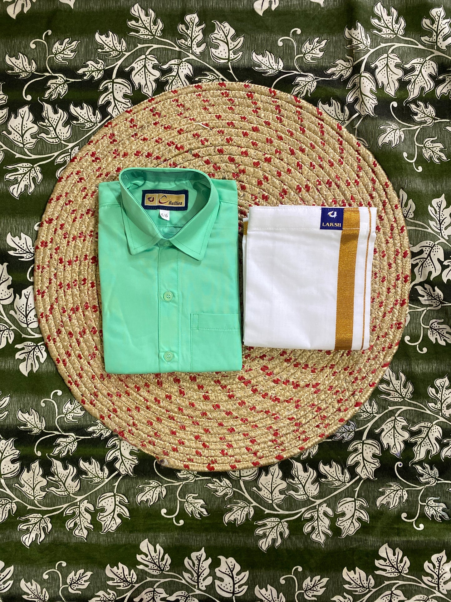 Kids cotton blend shirt & dhoti set