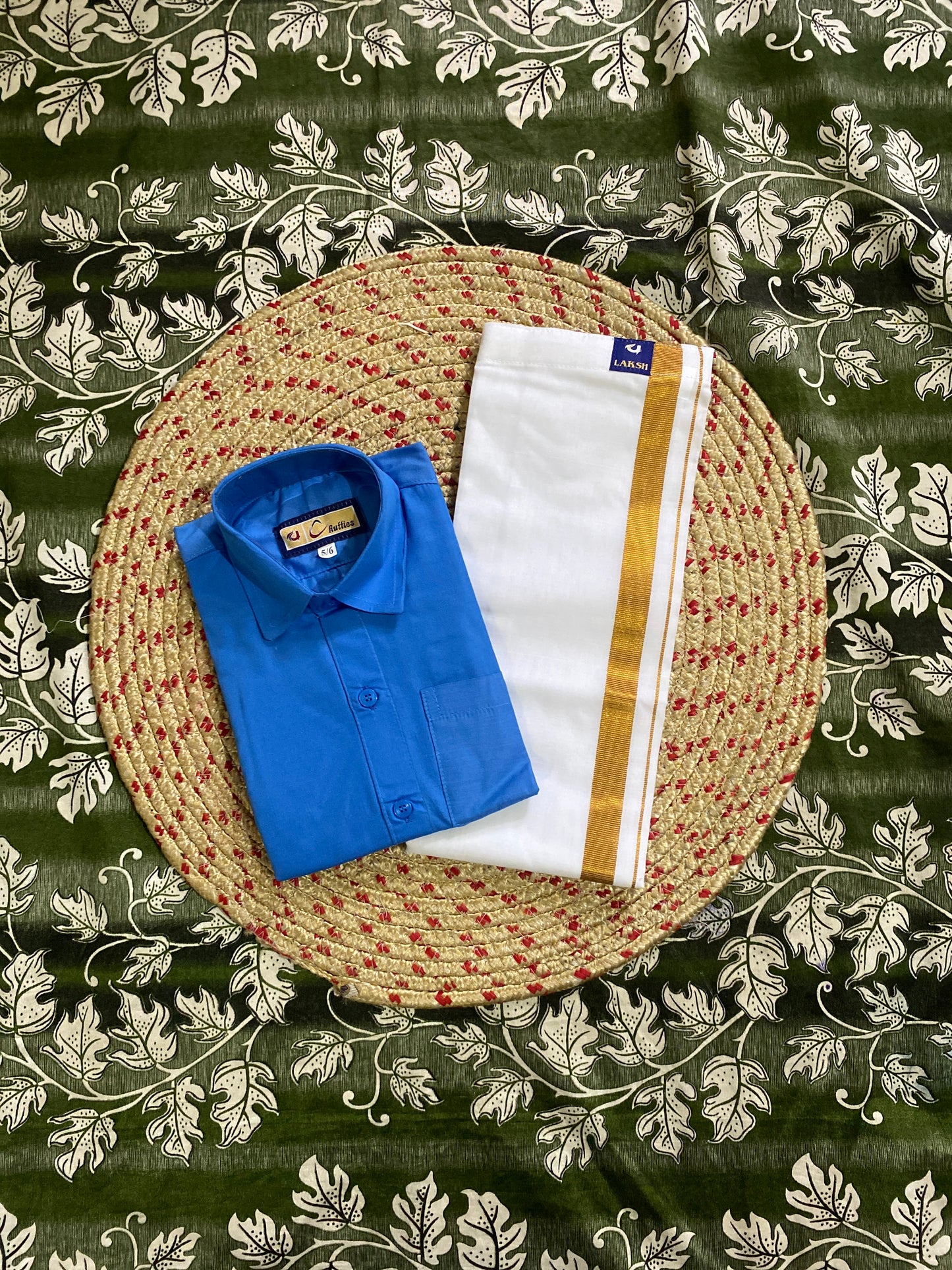 Kids cotton blend shirt & dhoti set