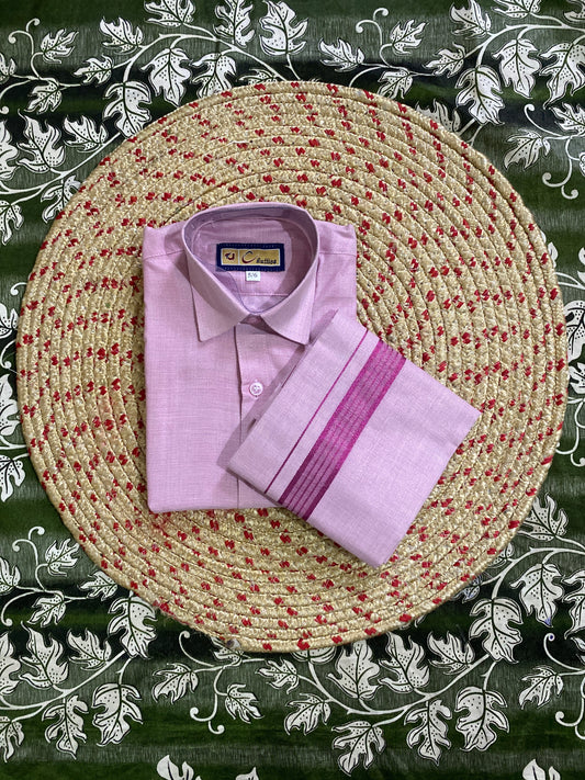 Kids lavender shirt & dhothi tissue set