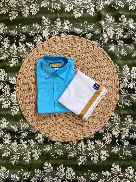 Kids cotton blend shirt & dhoti set