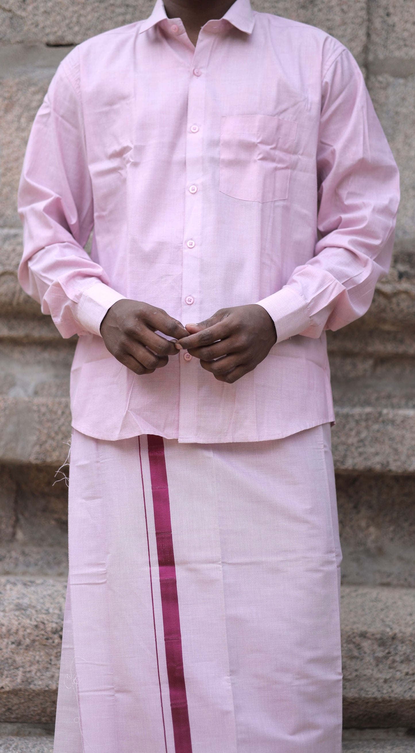 Men’s Lavender shirt and Dhothi tissue set