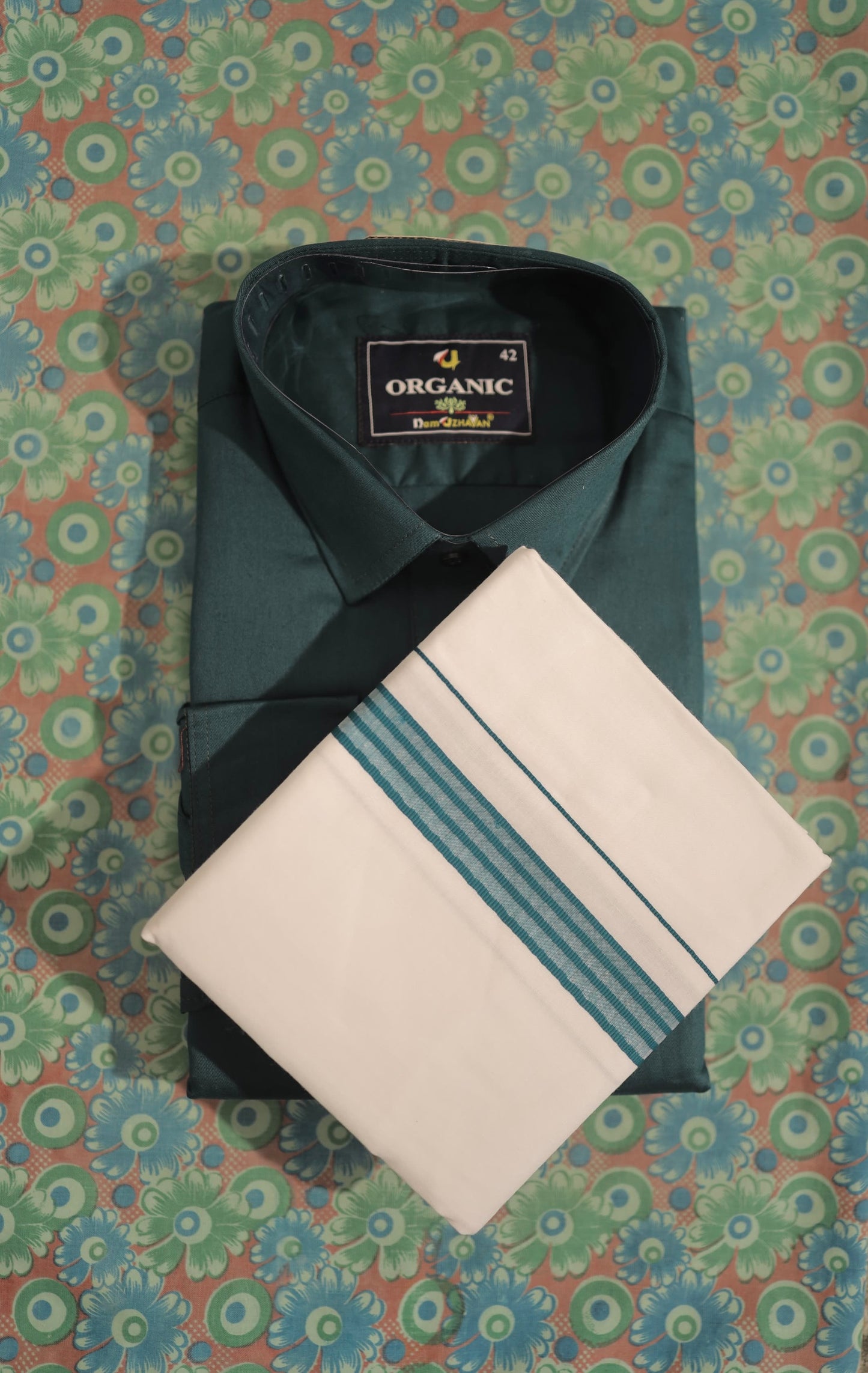 Organic cotton men’s shirt and matching border Dhoti set