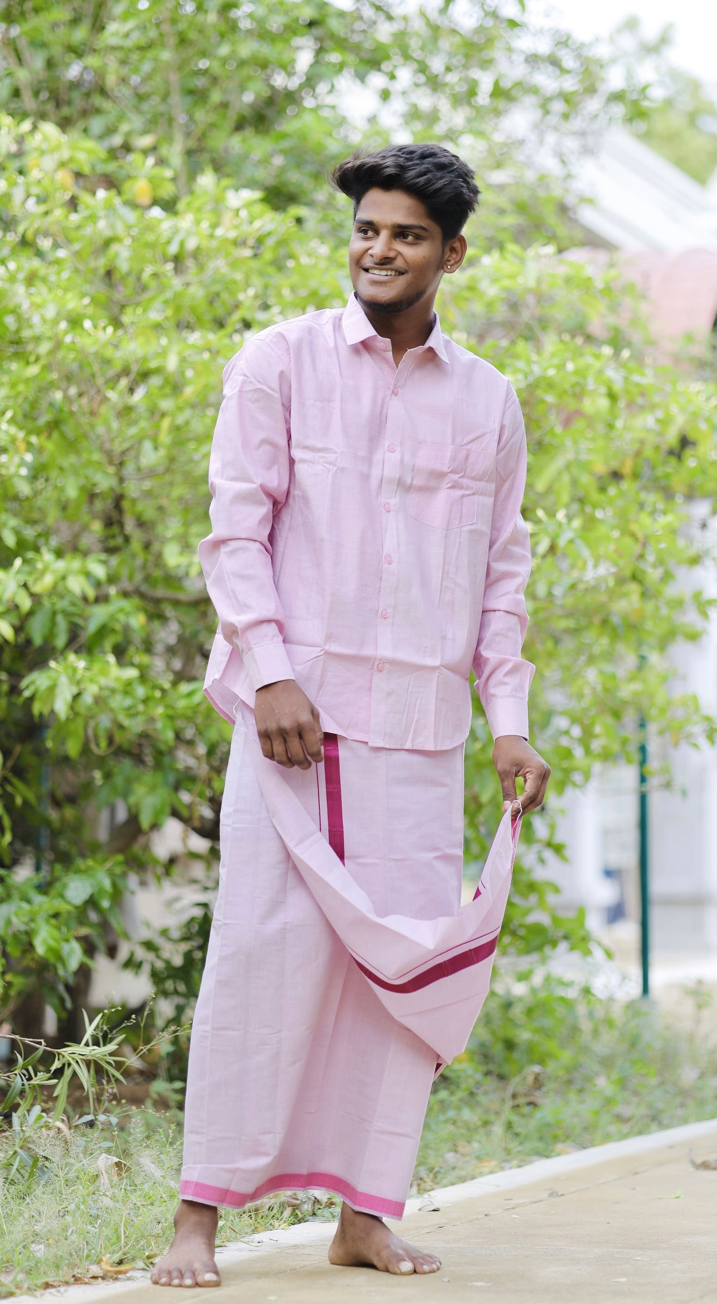 Men’s Lavender shirt and Dhothi tissue set