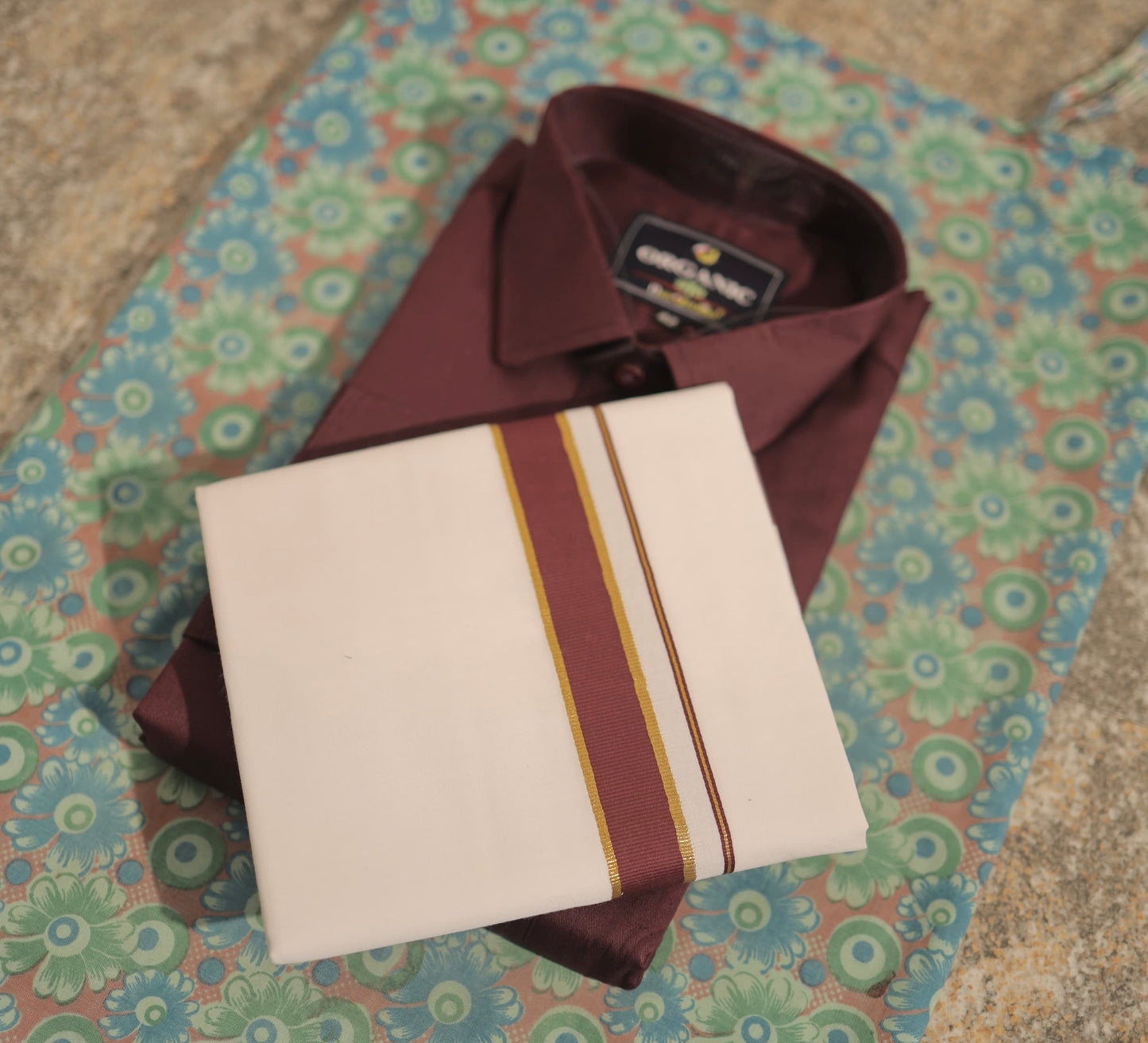 Organic cotton shirt and matching border Dhoti set