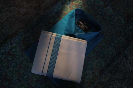 Organic cotton shirt and matching border Dhoti set