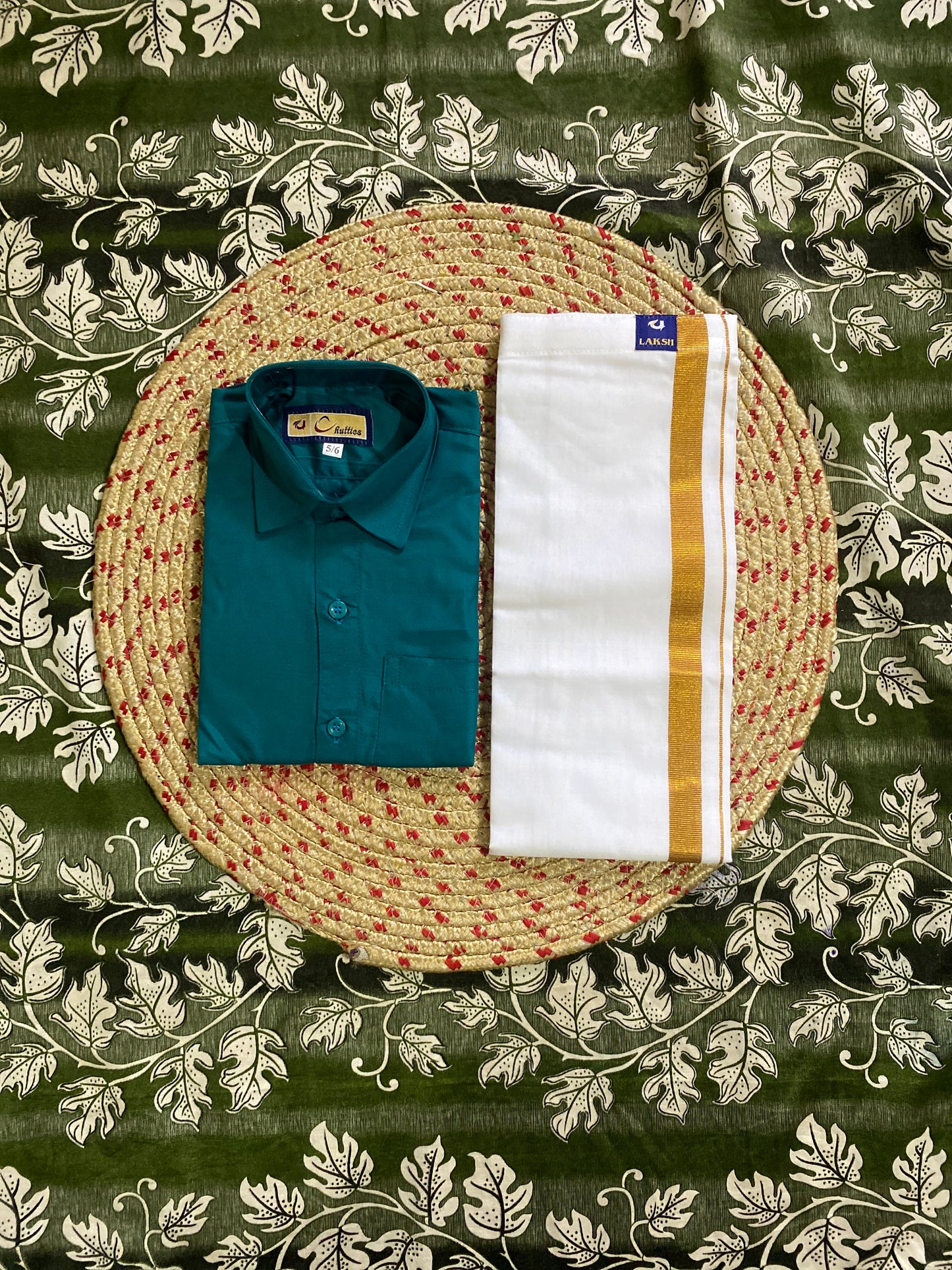 Kids cotton blend shirt & dhoti set