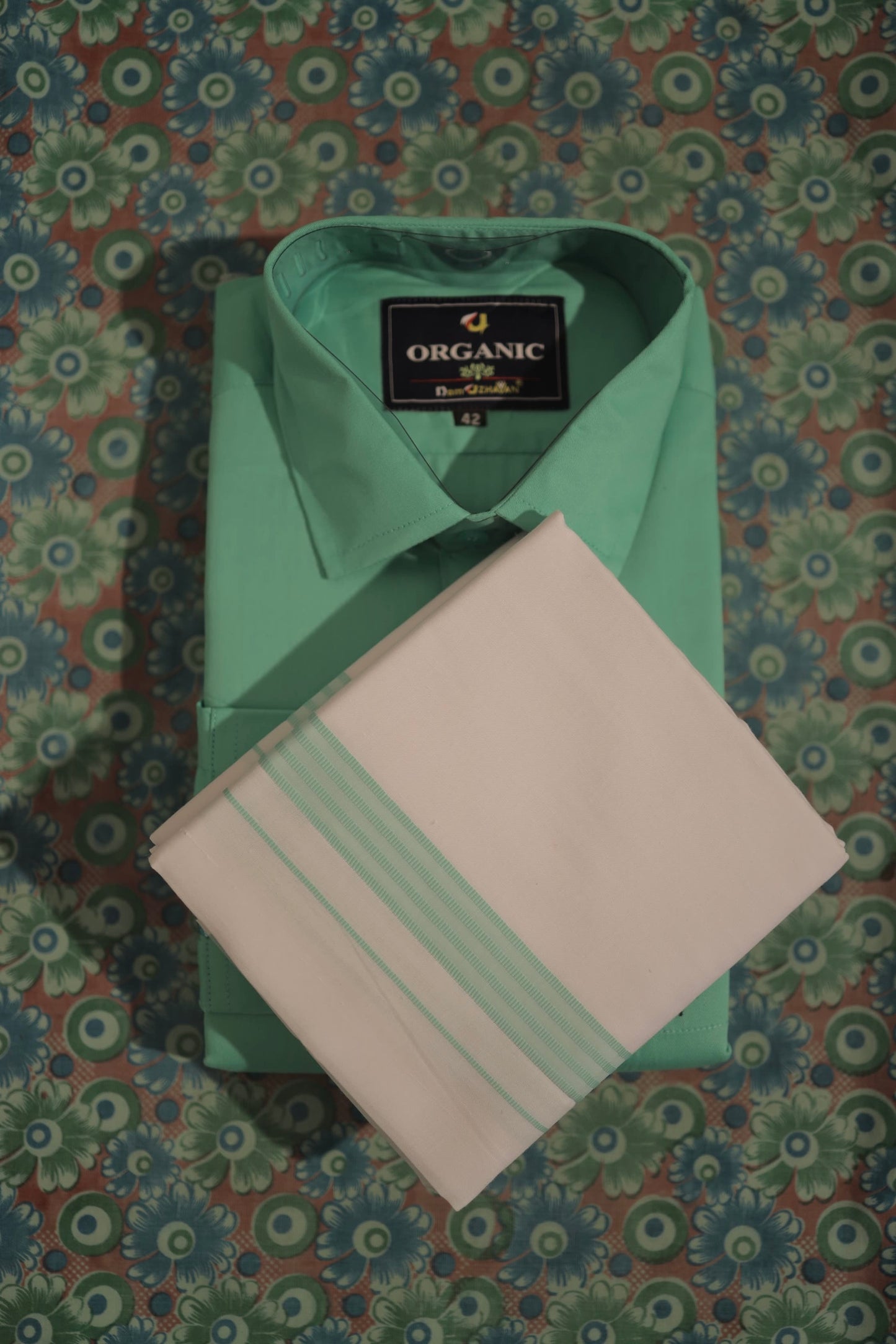 Organic cotton men’s shirt and matching border Dhoti sit