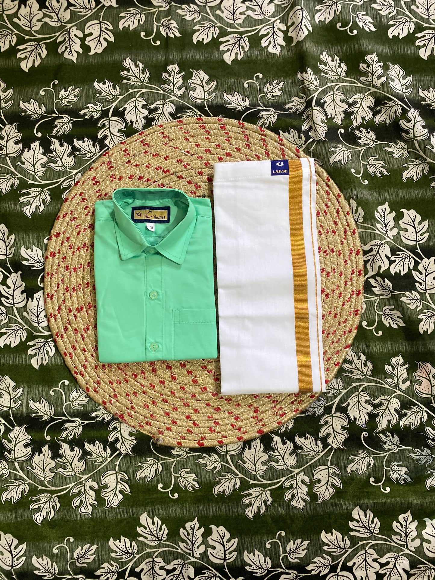 Kids cotton blend shirt & dhoti set