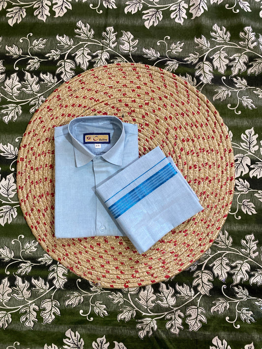 Kids blue tissue shirt & dhoti set